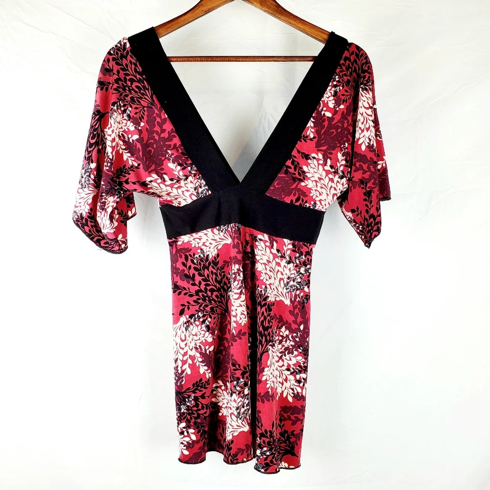 Vintage Y2K Charlotte Russe Floral Plunge Neck‎ Babydoll Top